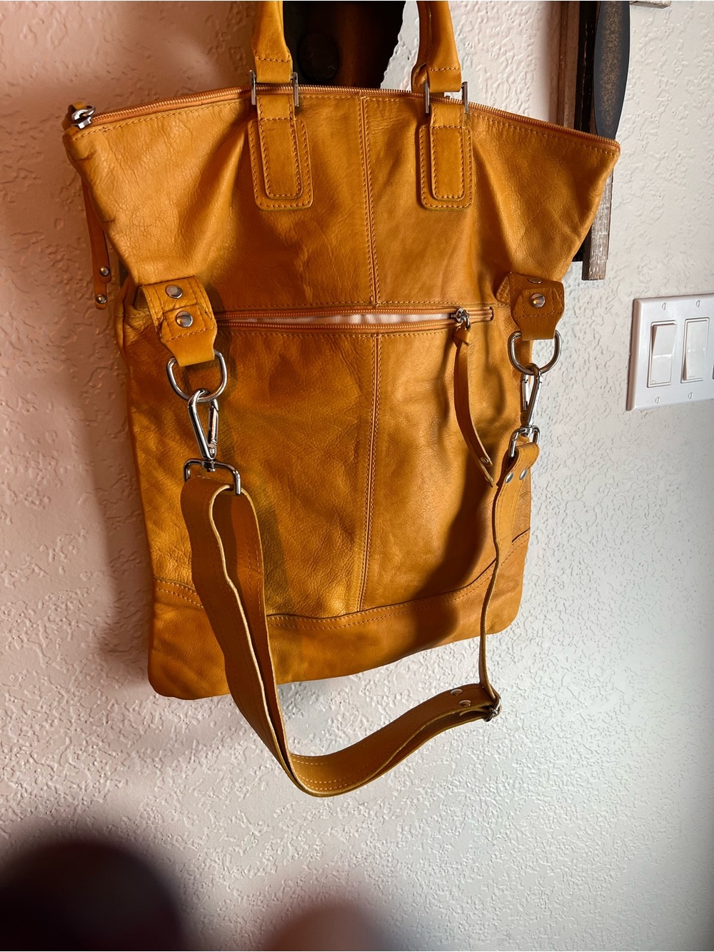 Maurizio Taiuti Mustard Leather Convertible Shoulder Bag